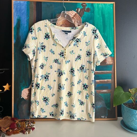 Karen Scott Yellow Floral Short Sleeve Top - Picture 2 of 16